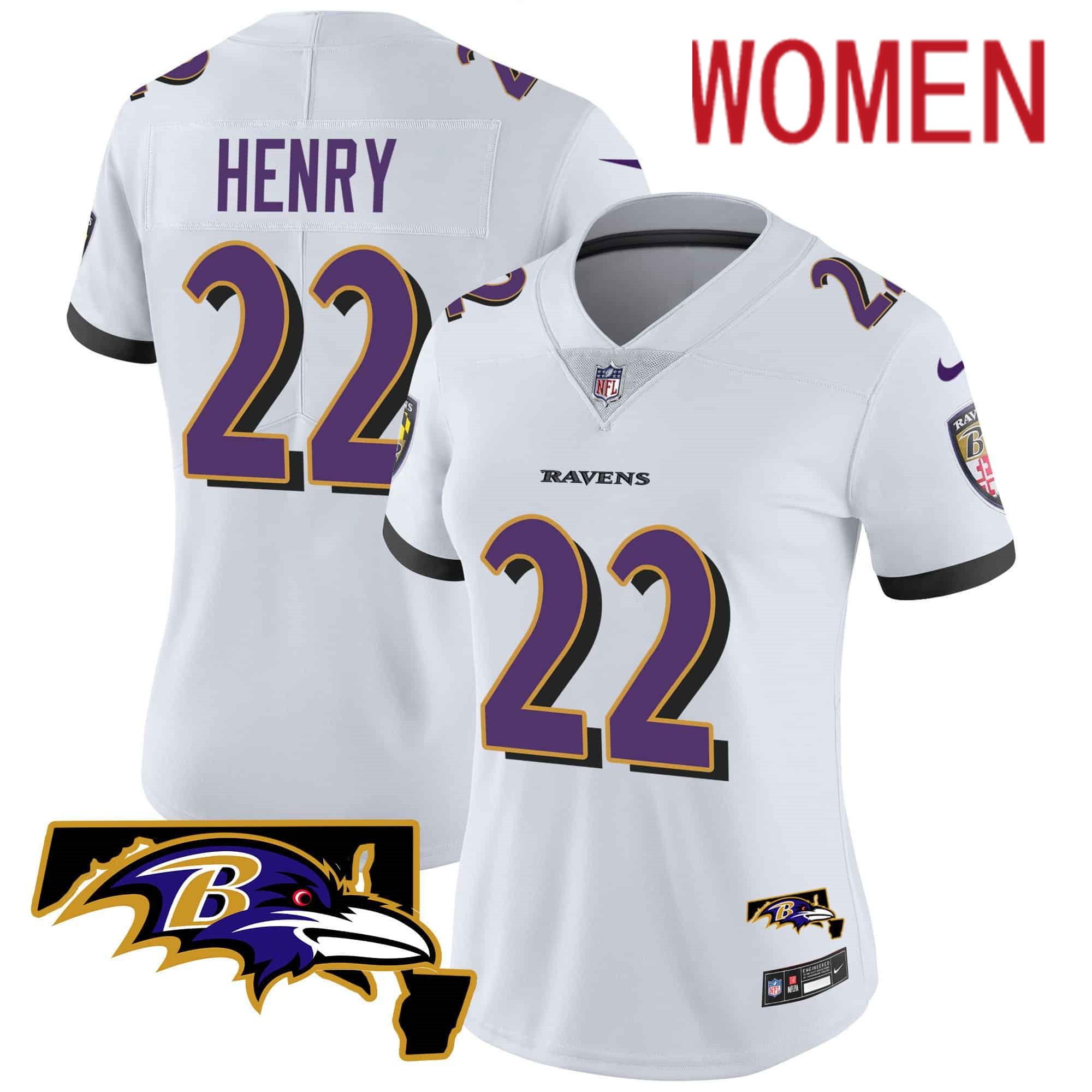 Women Baltimore Ravens #22 Henry White 2024 Nike Maryland Patch Vapor Limited NFL Jersey